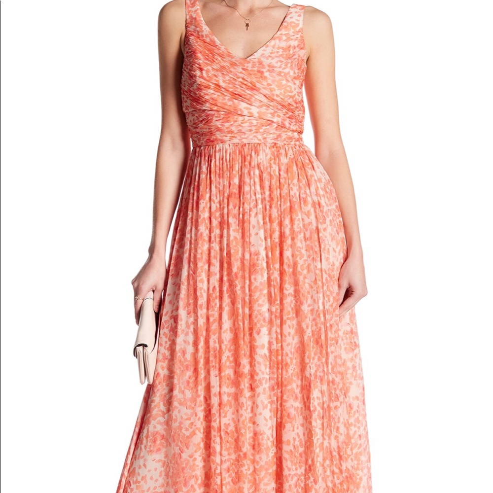 J.Crew Heidi Long Silk Chiffon Dress - Guava